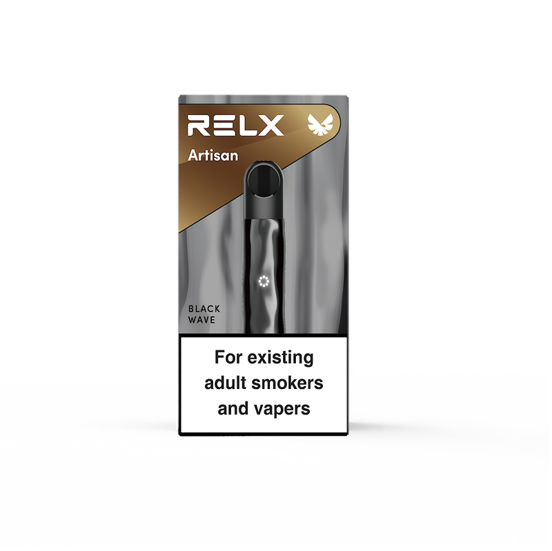 RELX Black Wave Device Packaging - the Premium Vaping Experience