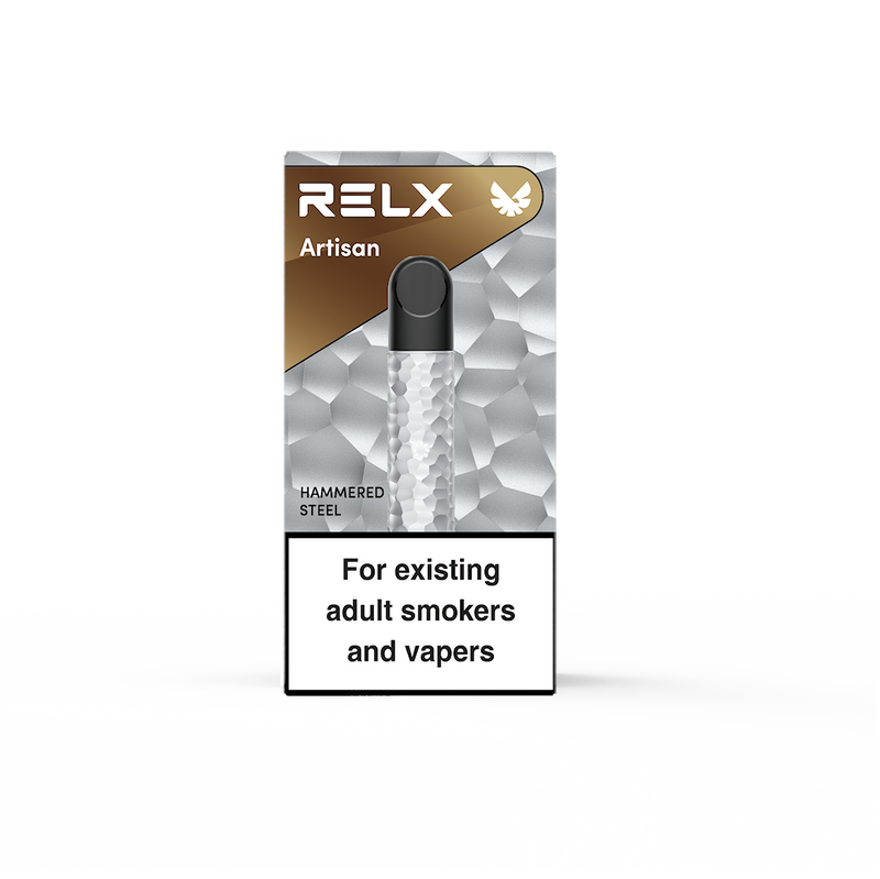 RELX Hammered Steel Device Packaging - the Premium Vaping Experience